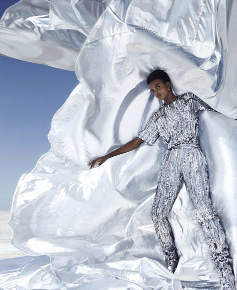 Aube Jolicoeur Is Space Age Ice Queen By Txema Yeste For Harper's Bazaar US September 2018 — Anne of Carversville Txema Yeste, Grey Slate, Grazia Magazine, High Fashion Makeup, Elle Us, Sequin Jumpsuit, Vogue Germany, Color Story, Futuristic Fashion