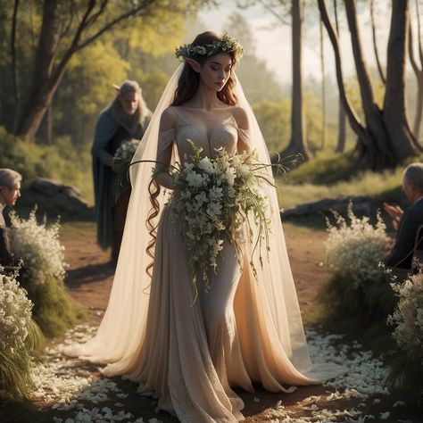 A radiant elf bride glows with joy on her wedding day👰🏻‍♀️ @ai_creations_24 #juneaicreations . . . . #elf #bride #wedding #fantasy #aiart #digitalart Elf Wedding, Middle Earth Wedding, Elven Wedding Dress, Elvish Wedding, Fairy Wedding, Fairies Elves, Wedding Art, Bridal Looks, Wedding Inspo