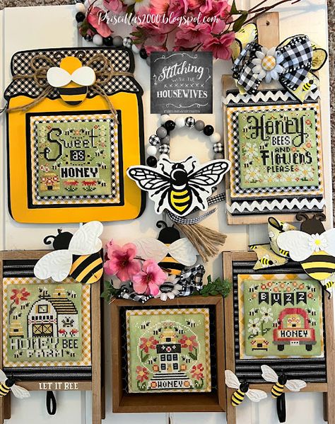 Priscilla Blain, Stitching With The Housewives, Fall Subway Art, Owl Tutorial, Needlework Ideas, Painted Hutch, Book Page Wreath, Joy Wreath, Disney Pumpkin