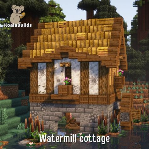 Tap to watch the full relaxing tutorial! Minecraft Seashell Build, Minecraft Fishermen House, Minecraft Watermill Design, Minecraft Medieval Fisherman House, Minecraft Watermill House, Minecraft Fish Build, Fishing Village Minecraft, Watermill Minecraft, Minecraft Watermill