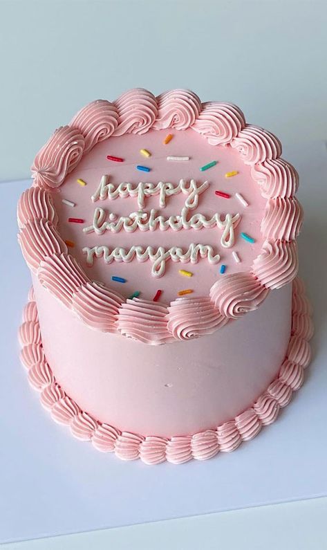 pink buttercream cake, simple pink cake, simple birthday cake Aesthetic Pink Birthday Cake, Pink Cakes Aesthetic, Birthday Cake Simple Aesthetic, Pink Cake Birthday Aesthetic, Simple Pink Cake Design, Pinterest Birthday Cake, Cute Birthday Cakes Pink, Pastel Pink Cake Aesthetic, Pink Cake Ideas Birthday Simple