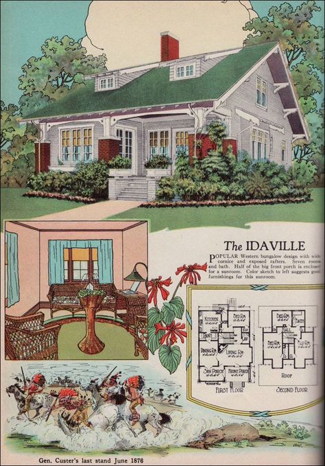 Vintage 1925 American Builder - Idaville - Popular Western bungalow design with wide cornice and exposed rafters. Description from pinterest.com. I searched for this on bing.com/images 1920 House, Big Front Porches, Vintage Floor Plans, Craftsman Style Bungalow, Craftsman Bungalow, Plans Architecture, Craftsman Exterior, Bungalow Homes, Vintage House Plans