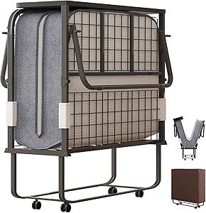 PUREMIND Folding Bed with Mattress for Adults,Twin Size Rollaway Bed with 5'' Memory Foam Mattress, Portable Foldable Bed Fold Up Guest Bed with Dustproof Bag & Baffle (Upgrade with Cover) Rollaway Bed, Fold Up Beds, Mattress Twin, Space Saving Beds, Portable Bed, Bed With Headboard, Foldable Mattress, Foldable Bed, Camping Cot