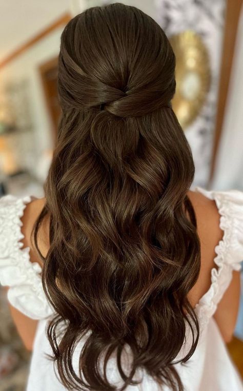 Bridesmaid Hair Inspo, Bridal Hair Half Up, Bridemaids Hairstyles, Wedding Hair Half, Guest Hair, Bridesmaid Hair Makeup, Bridal Hair Inspiration, Long Hair Wedding Styles, Prom Hairstyles For Long Hair