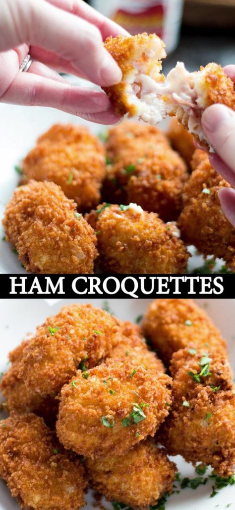 Ham Croquettes Recipe, Ham Croquettes, Boiled Dinner, Chicken Croquettes, Croquettes Recipe, Homemade Ham, Tapas Dishes, Tapas Recipes, Spanish Tapas