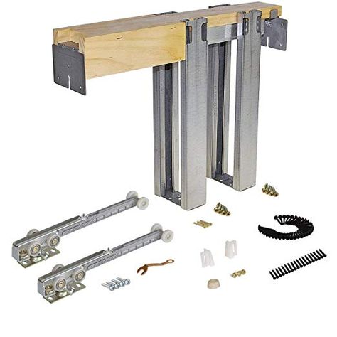 Johnson Hardware 1500 Soft Close Series Commercial Grade Pocket Door Frame For 2x4 Stud Wall (36 inch x 80 inch) - - Amazon.com Diy Pocket Door, Pocket Door Installation, Pocket Door Frame, Diy Pocket, Stained Doors, Pocket Door Hardware, Door Decorations Ideas, Door Bumper, Mudroom Laundry