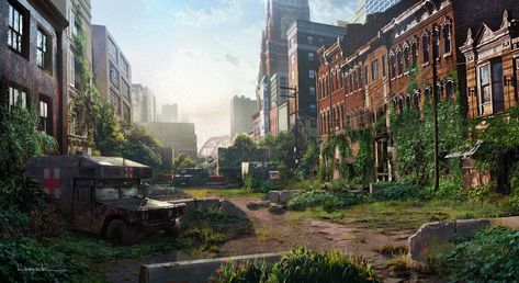 ArtStation - The Last of Us - hunter city 1, Aaron Limonick Abandoned City, Apocalypse Aesthetic, Apocalypse World, Apocalypse Art, Concept Art World, Game Environment, Last Of Us, Environment Design, Unreal Engine