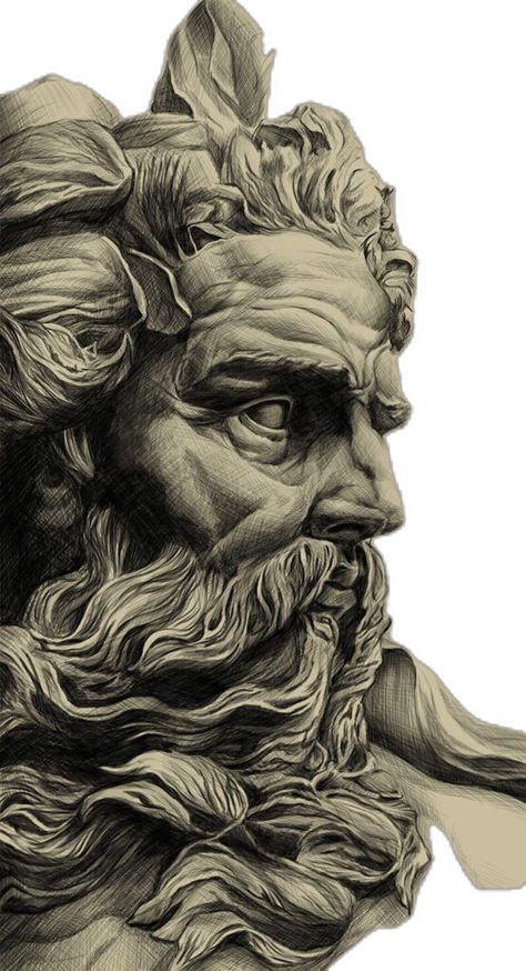 Poseidon Tattoos, Greek Drawing, Poseidon Tattoo, Zeus Tattoo, Greek Mythology Tattoos, Roman Sculpture, Mythology Tattoos, Greek Tattoos, Greek Mythology Art