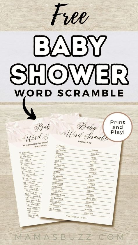 Whether you're having a simple baby shower, a baby shower on a budget or even a coed baby shower, you're going to need some great baby shower party games. Grab your free game sheets for: baby shower word scramble from this article and add it to your list of easy baby shower games that are great for large groups. Baby Shower Unscramble Game, Word Scramble Baby Shower Game, Baby Shower Games Printable Free, Baby Shower Word Scramble Printable Free, Classy Baby Shower Games, Baby Shower Games Free, Baby Shower Scramble, Baby Word Scramble Answers, Baby Shower On A Budget