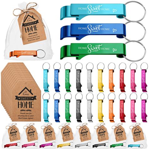 PRICES MAY VARY. Practical and Stylish Set: the estate agent gifts for guest include trendy and purposeful items that make the gift for new homeowners; This set includes 20 colored bottle opener keychains, 20 handcrafted new home cards, 20 sophisticated organza bags, 1 roll of twine Appropriate Size for Everyday Use: the colored bottle opener keychain measures about 0.47 x 3.19 inches/ 1.2 x 8.1 cm, the size to conveniently carry around in your pocket; On the other hand, the estate cards measure Real Estate Swag Bag Ideas, Realtor Swag Ideas, Real Estate Gifts For Clients, Realtor Marketing Gifts, Realtor Shirts, Real Estate Marketing Gifts, Marketing Gifts, Home Keychain, Vendor Ideas