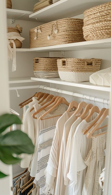 Revolutionize your wardrobe with over 60 closet organization ideas for 2024! Discover the latest trends in maximizing storage space, from innovative shelving solutions to clever accessory holders. Whether you have a walk-in closet or a compact space, these design tips will help you create a highly functional and aesthetically pleasing wardrobe area. Click to explore and transform your closet into a perfectly organized and stylish space! Closet Organization Small Walk In, Small Closet Inspo Aesthetic, Small Closet Aesthetic, Aesthetic Walk In Closet, Aesthetic Closet Organization, Small Closet Design, Small Walk In Closet, Closet Organization Ideas, Dream Bedroom Inspiration