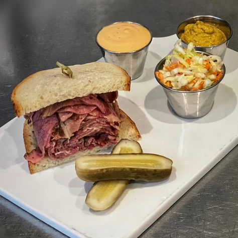 Mendy's Kosher Delicatessen ships its Soup and Half Sandwich for 4 nationwide on Goldbelly®. Order from 850+ top restaurants, food shops & chefs in 50 states — only on Goldbelly. Guaranteed to arrive fresh. Shop now. Sandwich Combos, Jewish Deli, Russian Dressing, Mustard Pickles, Jerry Seinfeld, Deli Meats, Cole Slaw, Fresh Shop, Midtown Manhattan