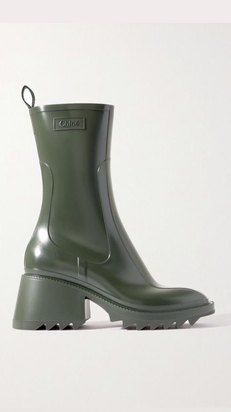 Chloe Boots, Rain Boots Women, Green Boots, Chloe Shoes, Womens Rain Boots, Shoes Boots Ankle, Chunky Block Heels, Rubber Boots, Long Boots