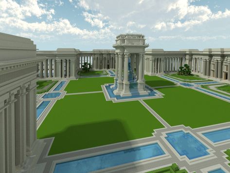 Ancient Greece Minecraft, Greece Minecraft, Minecraft Courtyard, Water Fountain Minecraft, Minecraft Water Fountain, Minecraft Pinterest, Courtyard Fountain, Construction Minecraft, Minecraft Kingdom