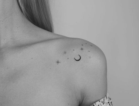 Fake Small Tattoo, Star Gazing Tattoo Ideas, Stars In Sky Tattoo, Tattoos Of Clouds, Stars And Sky Tattoo, Small Night Sky Tattoo, Minimalist Sky Tattoo, Sky Inspired Tattoo, Sky Related Tattoos