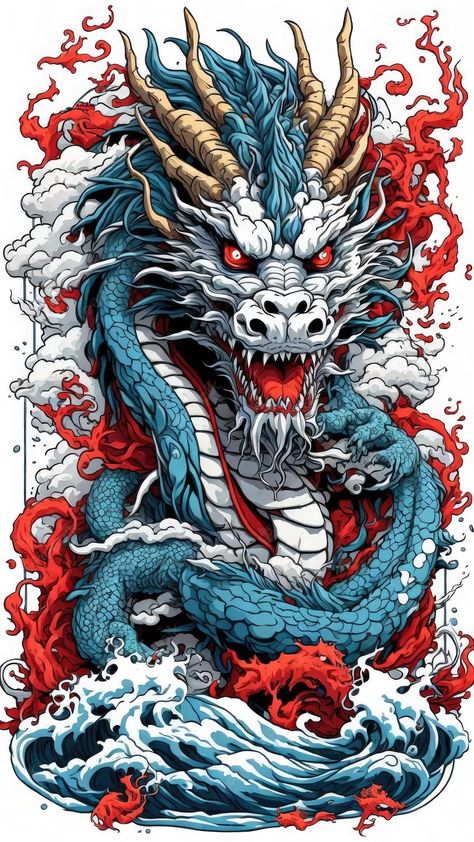 Premium AI Image | japanese dragon on waves Chinese Dragon Art, Dragon Tattoo Art, Dragon Wallpaper Iphone, Japanese Pop Art, Japanese Dragon Tattoos, Dragon Artwork Fantasy, Dragon Tattoos, Dragon Tattoo Designs, Dragon Illustration