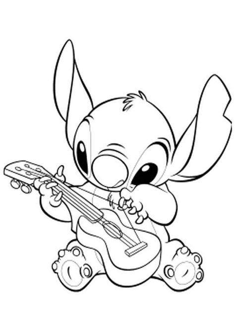 Fun Stitch coloring pages for your little one. They are free and easy to print. The collection is varied with different skill levels Stitch Colouring Pages, Stitch Playing Guitar, Stitch Coloring, Lilo En Stitch, Angel Coloring Pages, Stitch Coloring Pages, Lilo Und Stitch, Lilo And Stitch Drawings, Stitch Drawing