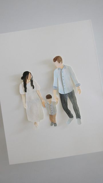 Easy Family Portrait Painting, Watercolor Family Portrait, Illustrated Family Portrait, Family Art Projects, Paper Portrait, Family Portrait Painting, Diy Paper Flowers, Portrait Tutorial, Using Cricut