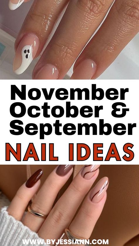 November, October, & September Nail Ideas - Simple & Minimalist Nails for FALL & AUTUMN! Cute Fall Simple Nails, Basic Fall Nail Designs, Easy Fall Nail Ideas Simple, Autumn Nail Designs Simple, Autumn Nails Minimalist, Autumn Neutral Nails, Fall Simple Nail Designs, Fall Bride Nails, Fall Themed Nails Simple