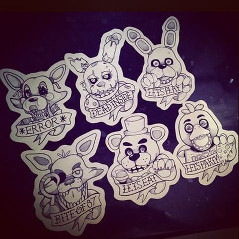 FNAF tattoos Bonnie Fnaf Tattoo, Fnaf Tattoo Ideas, Fnaf Tattoo, Journey Tattoo, Horror Tattoos, Tiny Tats, Tattoo Maker, Cool Tattoo Drawings, Clever Tattoos