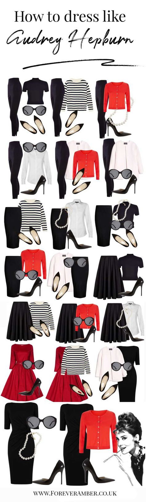 how to dress like Audrey Hepburn: create an Audrey Hepburn-inspired mix and match capsule wardrobe Hepburn Style Outfits, Audrey Hepburn Style Outfits, Audrey Hepburn Outfit, Audrey Hepburn Inspired, Style Capsule, Doc Martens Outfit, Audrey Hepburn Style, Outfits Classy, Hepburn Style