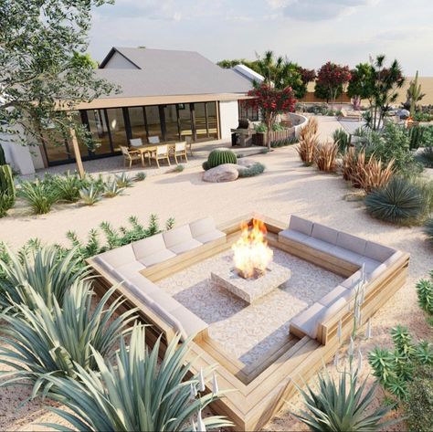 Mediterranean Backyard, Desert Landscaping Backyard, Desert Backyard, Online Landscape Design, Arizona Backyard, Tree Project, Fire Pit Landscaping, Mediterranean Landscaping, Desert Garden