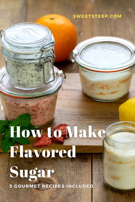 Flavored Sugars Diy, Homemade Flavored Sugars, Infused Sugar Recipes, Flavored Salts Recipes, Flavored Sugars, Coffee Can Crafts, Diy Vanilla, Homemade Dry Mixes, Strawberry Sugar