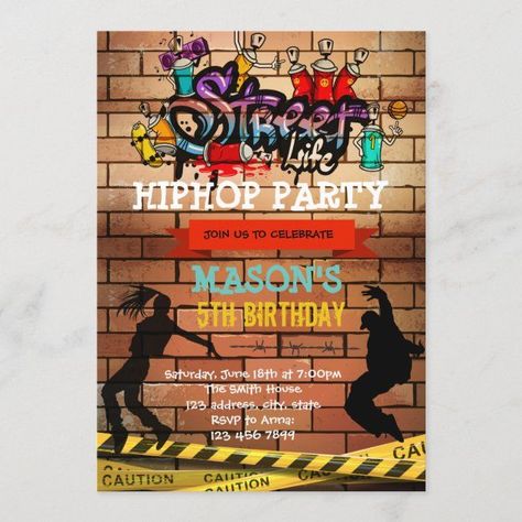 18th Birthday Invitations, Sweet 16 Party Themes, Hiphop Party, Dance Themes, Halloween Birthday Invitations, 21st Birthday Invitations, 60th Birthday Invitations, Hip Hop Party, Mermaid Birthday Invitations