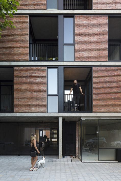 Renovation Facade, Residential Architecture Facades, Residential Architecture Apartment, Apartment Block, Facade Architecture Design, Concrete Facade, Brick Architecture, Apartment Architecture, Brick Facade