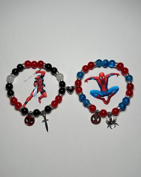 Me and who. 🖤❤️💙🕷️🗡️ Deadpool and Spider-Man matching bracelets available this Friday, November 22 at 9 PM Eastern standard time! Click on our Instagram story to turn on notifications so you don’t miss out! • • • • • • • #bracelets #spiderman #spidermananddeadpool #braceletoftheday #jewelry #deadpoolandspiderman #explore #instagood #explorepage+ #viral #marvel #marvelcomics #marvelstudios #spidergirl #spiderboy #spiderboy #superhero #villians #spiderverse #deadpool2 #deadpoolmovie #matching #... Spiderman Kandi Bracelet, Spiderman Kandi, Spider Man Stuff, Deadpool And Spider Man, Spider Man Matching, Superhero Bracelets, Thankful And Grateful, Deadpool Movie, Me And Who