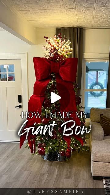 LARYSSA MEIRA | Neutral Home Decor & DIY on Instagram: "🎀 comment BOW for detailed tutorial + supplies 🎀

I transformed my Christmas tree with this stunning DIY Bow! 🎀✨ Watch how I created a gorgeous giant burgundy bow to make my tree the centerpiece of the season. 🌟

What’s your theme this year? Let me know in the comments! 🎄❤️ 

-
#DIYChristmasDecor #BurgundyChristmas #ChristmasTreeDecor #HolidayDIY #ElegantChristmas #ChristmasDecoratingIdeas #BowMakingTutorial #FestiveInspo #RedChristmasDecor #BudgetFriendlyDIY" Christmas Tree Monogram, Large Bow Christmas Tree Topper, Bows For Top Of Christmas Tree, Diy Big Bow For Christmas Tree, Giant Bow On Christmas Tree, Diy Giant Bow For Christmas Tree, Large Bow Christmas Tree, How To Make Big Bows For Christmas Tree, Diy Large Christmas Bow