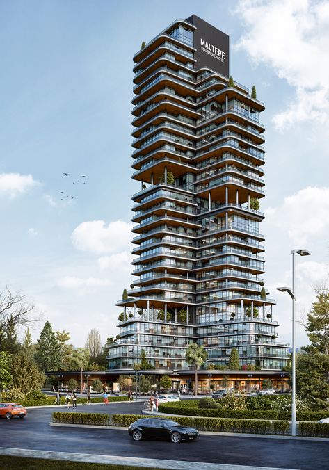 Tower Design Architecture, Residential Tower Architecture, Tower Facade, Lobby Seating, Residential Tower, 3d Architectural Visualization, Skyscraper Architecture, 3d Architecture, Tower Design