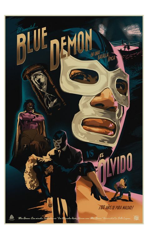 Blue Demon VS El Olvido on Behance Blue Demon Aesthetic, Demon Aesthetic, Digital Art Procreate, Horse Skull, Mexican Wrestler, Cholo Art, Mexican Traditions, Rare Historical Photos, Blue Demon