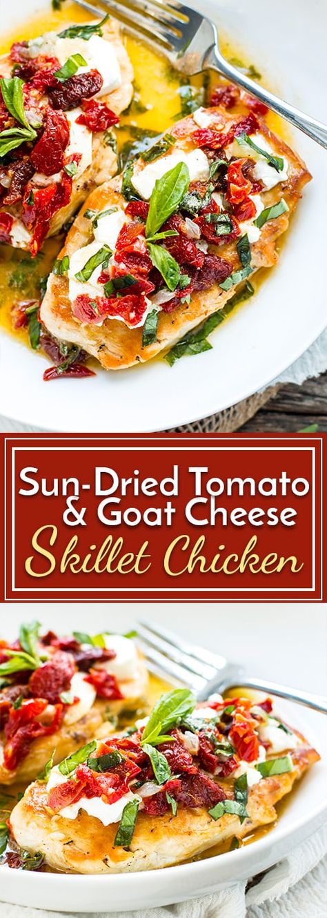 My mother-in-law and I had the most amazing Sun-Dried Tomato & Goat Cheese Chicken dish at a popular restaurant a few weeks ago.  After a few attempts, this low-carb and gluten-free skillet chicken recipe was on our table for dinner! Goat Cheese Chicken, Chicken Bryan, Zucchini Zoodles, Tomato Goat Cheese, Bible Diet, Easy Skillet Chicken, Mediterranean Breakfast, Law Carb, Chicke Recipes