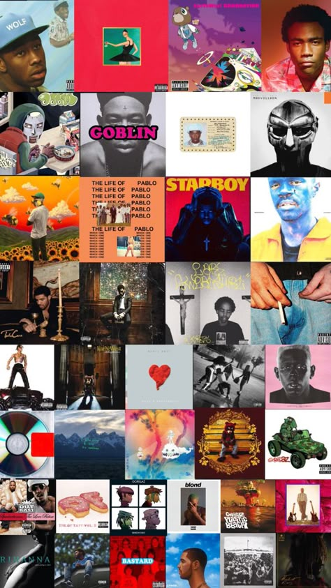 Collage Of Music Albums, Music Album Covers Wallpaper Collage, Music Artists Wallpaper, Artist Aesthetic Wallpaper, Polaroid Albums, Rapper Wallpaper, Rapper Wallpaper Iphone, Travis Scott Wallpapers, Album Cover Wallpaper Collage