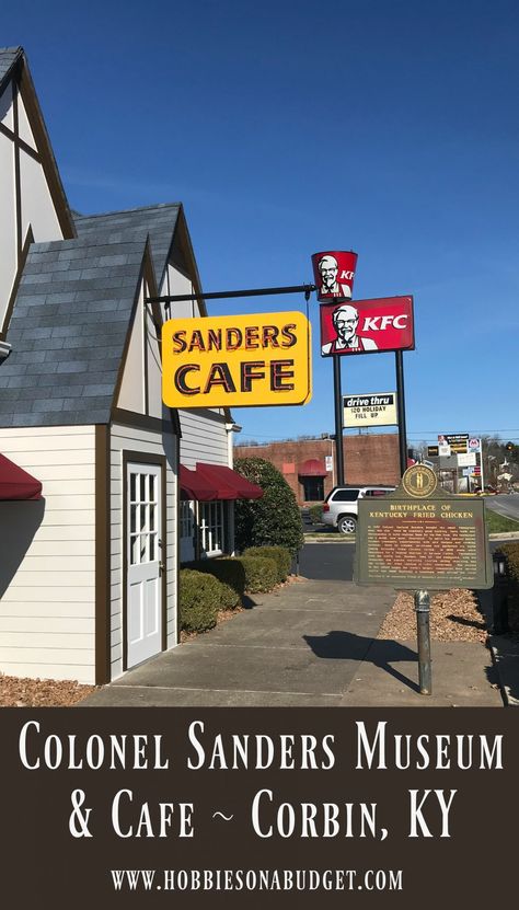 If you love Kentucky Fried Chicken, then you need to stop at the Harlan Sanders Cafe & Museum - the birthplace of KFC in Corbin, Kentucky on I-75! How many places can you eat your food in a modern restaurant while enjoying the feel of a legend like Colonel Sanders?  #kentucky #kentuckyfriedchicken #KfC #colonelSanders #museum Corbin Ky, Corbin Kentucky, Midwest Travel Destinations, Kentucky Vacation, Kentucky Fried Chicken, Kentucky Bourbon Trail, Kentucky Travel, Museum Cafe, Colonel Sanders