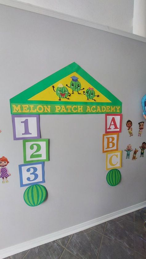 Cocomelon Door Decor, Cocomelon Room Decor Ideas, Cocomelon Classroom Theme, Cocomelon Room Ideas, Cocomelon Photo, Infant Room Daycare Decorations, Babysitting Aesthetic, Infant Room Daycare, Kids Classroom Decor