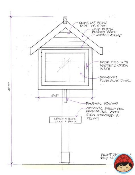 44 Little Free Library Plans That Will Inspire Your Community to Read Library Sketch, Library House, Little Free Library Plans, Little Free Pantry, Tiny Library, Library Building, Library Project, Street Library, Library Plan