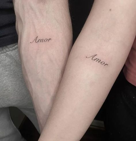 Tattoos For Girlfriend Ideas, Matching Couple Quote Tattoos, Couples Initals Tattoo, Amor Matching Tattoo, Couple Tattoos Ideas Matching, Promise Couple Tattoos, Matching Tattoos To Get With Your Boyfriend, Matching Tattoos For Couples Aesthetic, Matching Significant Other Tattoos