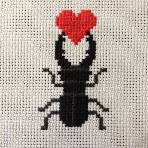 Beetle Cross Stitch, Stag Beetle, Custom Cross, Thread Art, Creepy Crawlies, Pixel Pattern, Love Bug, Arthropods, Cross Stitch Animals