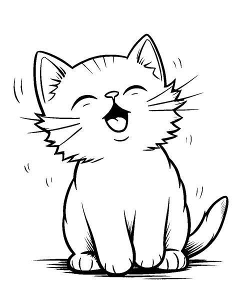 Little Kitten's Big Yawn: A little kitten yawning after its nap. (Free Printable Coloring Page for Kids) Cat Coloring Sheets Free Printable, Kitten Drawing Cute, Simple Kitten Drawing, Printable Cat Coloring Pages, Kitten Clipart, Kitten Coloring Pages Free Printable, Kitten Sketch, Kitten Drawing Simple, Cat Black And White