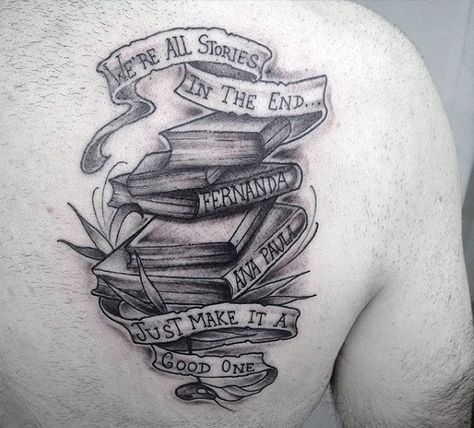 75 Book Tattoos For Men - Reading Inspired Design Ideas Book Quotes Tattoo, Reading Tattoo, Book Lover Tattoo, Book Tattoos, Bookish Tattoos, Tattoos For Lovers, Inspiration Tattoo, Tattoos Geometric, Tattoo Design Book