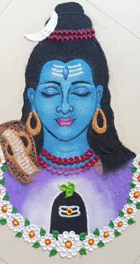 Ram Sita Photo Rangoli, Goddess Rangoli Designs, Shivji Rangoli Designs, Easy Laxmi Pooja Rangoli, God Rangoli Designs Diwali, Shiv Rangoli Designs Latest, Mahadev Rangoli Designs Easy, Rangoli Designs Shiva, Rangoli Designs Mahadev