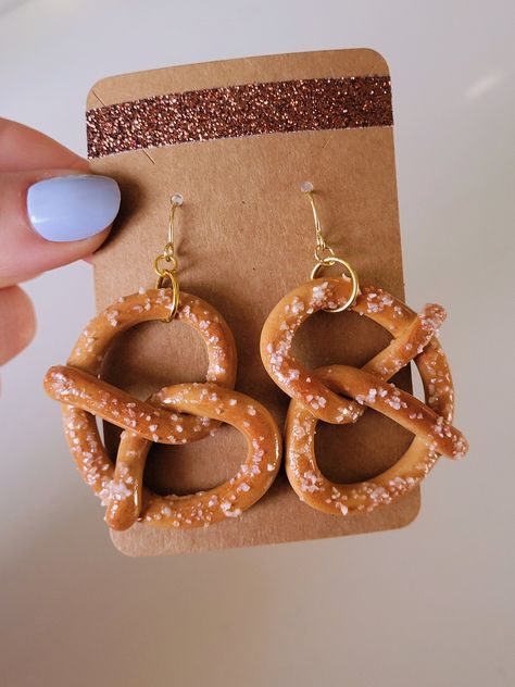 Clay Pretzel, Polymer Clay Realistic, Clay Realistic, Covered Pretzels, Food Earrings, Polymer Clay Pendant, Earrings Polymer Clay, Jan 20, Polymer Clay Charms