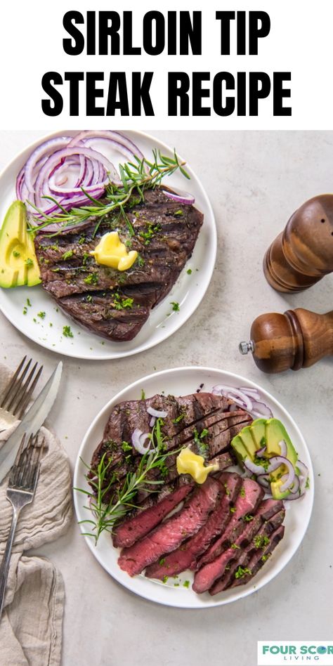 Here is all you need to know about cooking a tender, juicy, herb-crusted sirloin tip steak. This tasty, versatile beef cut is easy to make on the grill or stovetop. Our easy sirloin tip steak recipe is coated with garlic and fresh herbs before hitting the grill for a nice sear; it’s the only sirloin tip recipe you’ll ever need. This beef sirloin tip steak recipe has a quick 10-minute cook time, making it perfect for those busy weeknights. Beef Sirloin Tip Steak Recipes, Tip Steak Recipes, Sirloin Tip Steak Recipes, Sirloin Recipes, Sirloin Tip Steak, Family Breakfast Recipes, The Best Steak, Keto Beef, Easy Steak Recipes