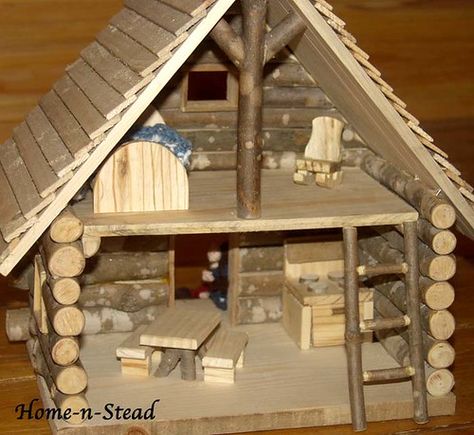 Cabin Dollhouse, Pioneer Crafts, Cabin Crafts, Log Cabin Furniture, Cabin Furniture, Natural Toys, Wood Logs, Popsicle Stick, Kids Wood