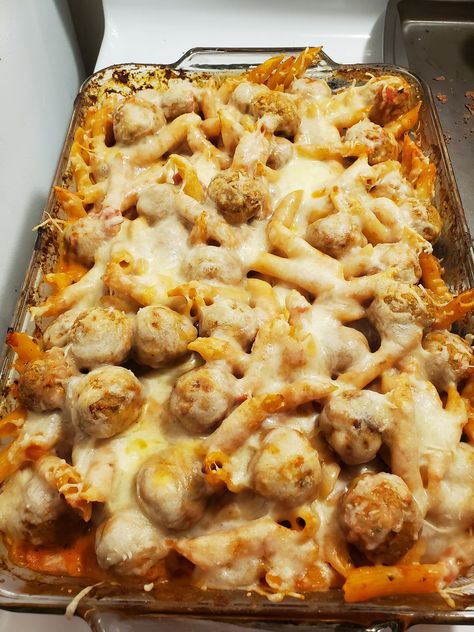 One Pan Meatball Casserole - MAKINGOURLIFEMATTER Macaroni Casserole, Penne Pasta Recipes, Savory Meatballs, Meatball Casserole, Ina Garten Recipes, Pasta Shapes, Penne Pasta, One Pan, Marinara Sauce