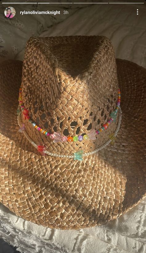 Diy Costal Cowgirl Hat, Cowgirl Hat With Beads, Coastal Cowgirl Hat Beads Diy, Cowboy Hat Beads, Beaded Cowboy Hat Bands Diy, Cowboy Hat With Beads, Coastal Cowgirl Hats Diy, Decorate Your Own Cowboy Hat, Decorate Cowgirl Hat