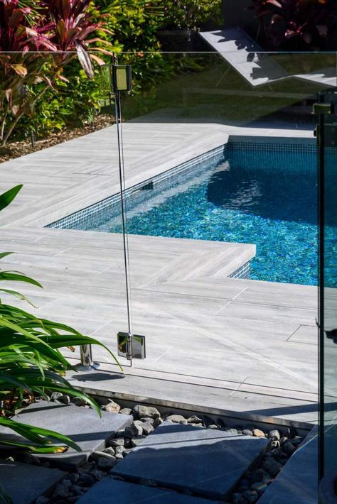 Pools With Porcelain Coping And Tiling - The Pool Tile Company Swimming Pool Coping And Tile, Pool Tile And Coping, Pool Coping And Tile, Travertine Pool Tile, Pool Tile Ideas, Porcelain Pool Tile, Pool Coping Tiles, Paving Tiles, Pool Pavers