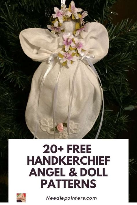 Fabric Ornamentation Fashion, Handkerchief Dolls How To Make, Fabric Angels Pattern, Old Hankies Projects, Handkerchief Ornaments, Hanky Angels, Hankie Angels, Handkerchief Angels, Antique Handkerchief